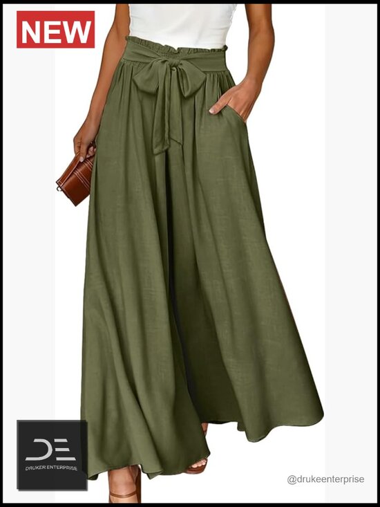 Pants - Wide Leg Pants High Waisted Floral Boho Palazzo Culottes Flow Tie Knot Pockets